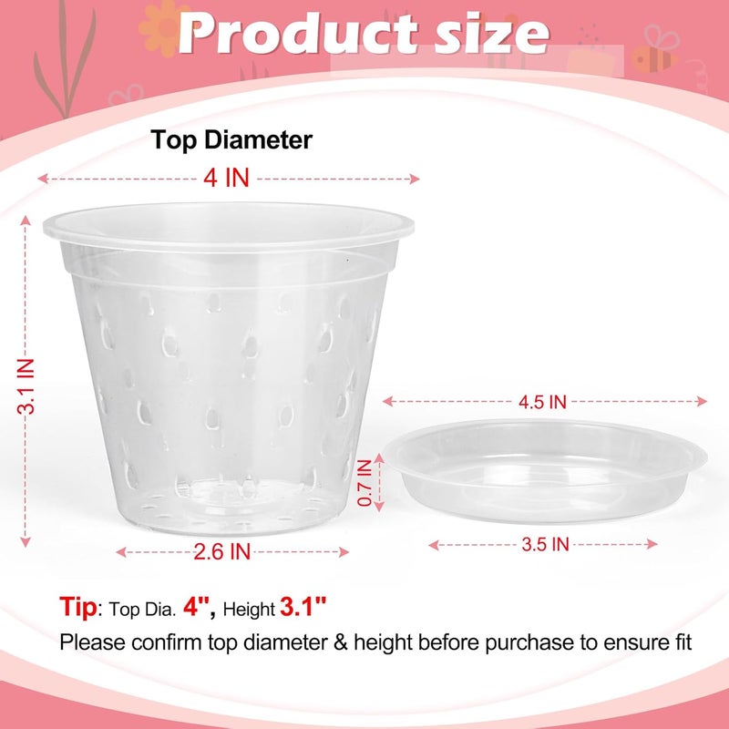FUIJOL Orchid Pot, 6 Pack 4 Inch (Top Diameter) Clear Orchid Pots with Holes and Saucers for Repotting, Breathable Slotted Plastic Orchid Planters with Drainage for Root Health Indoor Outdoor - Image 2